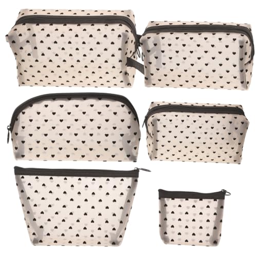 TOVINANNA 6stücke Teiliges Mesh Herz Kosmetik Aufbewahrungstaschen Tragbare Make-up Taschen Für Damen Transparente Make-up Beutel Für Lippenstifte Und Kosmetik Für Reisen Und Alltag von TOVINANNA