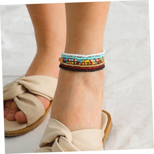 TOVINANNA 7 Stück Handgefertigte Bunte Elastische Fußkettchen Perlenkette Boho Schmuck für Damen Vielseitig zu Kleidern und Partys Geeignet von TOVINANNA