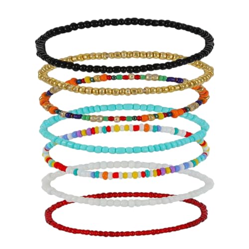TOVINANNA 7 Stück Teiliges Handgemachtes Perlen Fußkettchen Set für Damen Bunte Boho Fußkettchen Verstellbare und Langlebige Schmuckstücke für Modebewusste Frauen und Strandoutfits von TOVINANNA