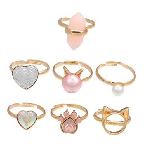 TOVINANNA 7 Stück Teiliges Mädchen Ringe für Verstellbare Langlebige Schmuckstücke Verschiedenen Designs für Rollenspiele und Tägliches Tragen von TOVINANNA