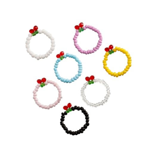 TOVINANNA 7stücke Bunter Boho-stil Ring Für Frauen Kreativer Perlenring Elastischer Fingerschmuck Für Mädchen Geschenkidee Für Besondere Anlässe von TOVINANNA