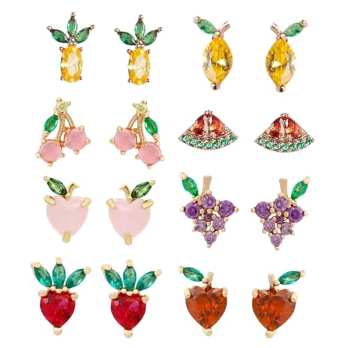 TOVINANNA 8 Paare Tropische Frucht Ohrstecker Damen Zirkon Schmuck Leicht Hautfreundlich Modisch Für Alltag Party Geschenk von TOVINANNA