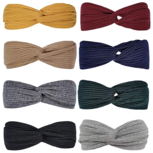 TOVINANNA 8 Stck Teiliges Stirnband Elastischem Turban für Sport Yoga und Laufen Atmungsaktive Schweißabsorbierende Haarbänder Farben Khaki Weinrot Hellgrau Marineblau Dunkelgrau Schwarz von TOVINANNA
