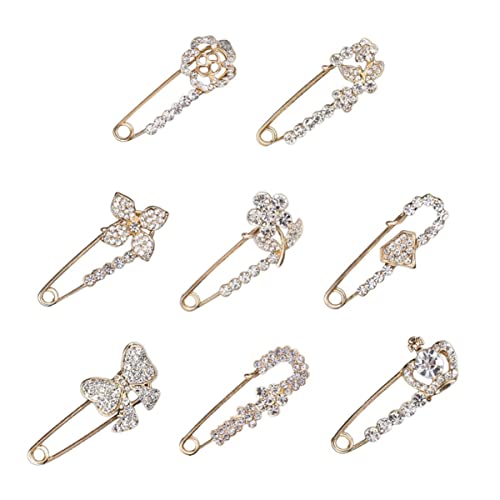 TOVINANNA 8 Stück Sicherheitsnadeln für Kleidung Verstellbare Broschen mit Glitzerstein für Looks Anstecken an Taschen Pullovern Kleidern und von TOVINANNA