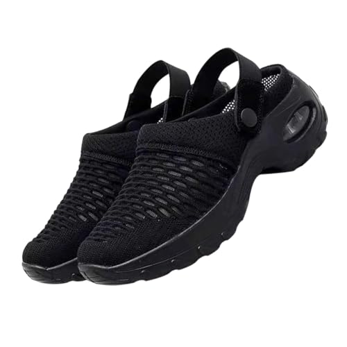 TOVINANNA Atmungsaktive Damen Hausschuhe mit Netzoberfläche Rutschfeste Weiche Sommer slipper Schweißabsorbierend Leicht und Angenehm für Alltag und Outdoor Modisches Design in Schwarz von TOVINANNA