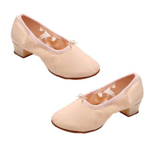 TOVINANNA Ballettschuhe Damen mit Elastischem Band Leichte Langlebige Tanzschläppchen mit Flacher Ledersohle Geeignet für Yoga Ballett Volkstanz und Jazz Professionelle Bühnenschuhe Apricot von TOVINANNA