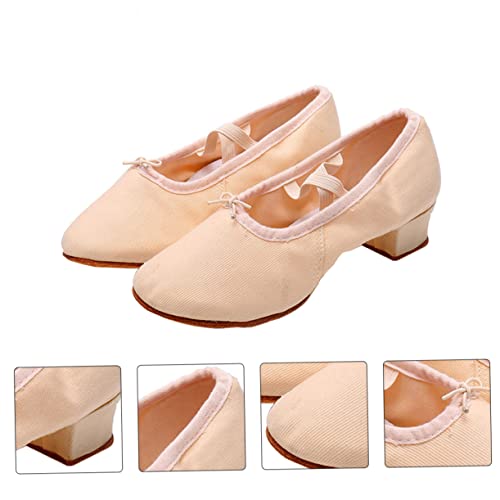 TOVINANNA Ballettschuhe Damen mit Niedrigem Absatz Weiche rutschfeste Tanzschläppchen aus Leichtem Material Elastisches Band Langlebige Bequeme Yogaschuhe für Ballett und Bühne Apricot von TOVINANNA
