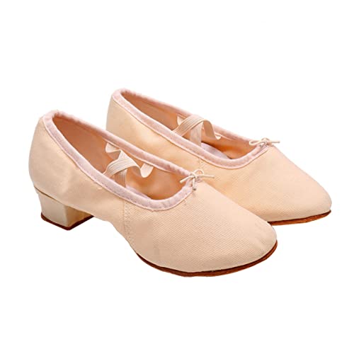 TOVINANNA Ballettschuhe Damen mit Weicher Sohle und Niedrigem Absatz Leichte Canvas Tanzschuhe für Ballett Yoga Bühnenauftritte Atmungsaktiv und Strapazierfähig Apricot von TOVINANNA