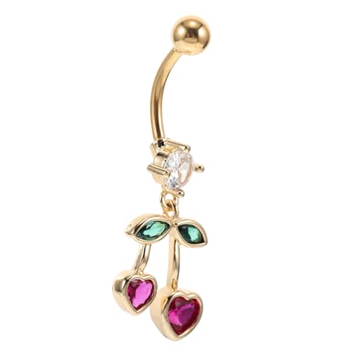TOVINANNA Bauchnabelring Herz Kirsche Edelstahl Piercing Schmuck Damen Süßer Bauchnabelpiercing Körperschmuck Hautfreundlich Langlebig Modisch von TOVINANNA