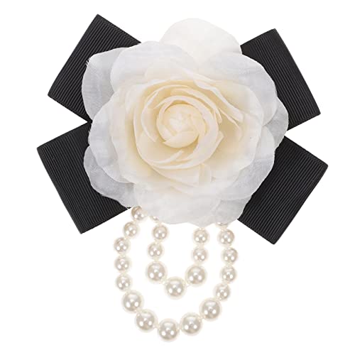 TOVINANNA Brosche Damen mit Perlen und Schleife Blumen Anstecknadel für Kleidung Anzug Schal Hut Gewandnadel zur Stilvollen Outfit Dekoration Cremeweiß von TOVINANNA