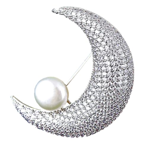 TOVINANNA Brosche für Frauen mit Perlen Mond Abnehmbar für Hemdkragen Festliche Anlässe Geburtstage und Weihnachten Stilvolle Anstecknadel für Jede Garderobe von TOVINANNA