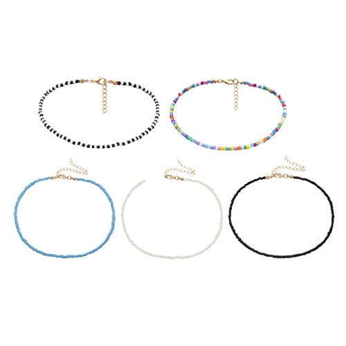 TOVINANNA Bunte Perlenkette Damen Einzelschicht Rice Bead Halskette Schwarz Modeschmuck Clavicle Chain Langlebig Elegant für Strand Party Urlaub und Alltag von TOVINANNA