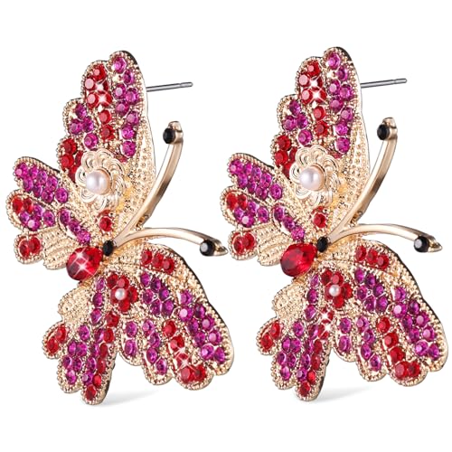 TOVINANNA Bunte Schmetterlingsohrringe Damen mit Funkelnden Strasssteinen Leicht und Komfortabel Vielseitig Tragbar zu Weihnachten Partys Hochzeiten und Alltag Elegantes Design für Frauen von TOVINANNA