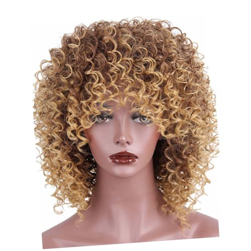 TOVINANNA Frauen Lockige Perücke Aus Mischmaterial Braun Für Cosplay Und Täglichen Gebrauch Natürlich Aussehende Handgefertigte Kunsthaarperücke Wiederverwendbar Und Waschbar von TOVINANNA