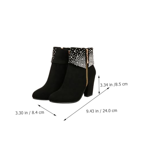 TOVINANNA Damen Ankle Booties mit Grobem Absatz Elegant Hochhackig Hochzeitsschuhe Kurzschaftig Schwarz für Festliche Anlässe und Partys von TOVINANNA