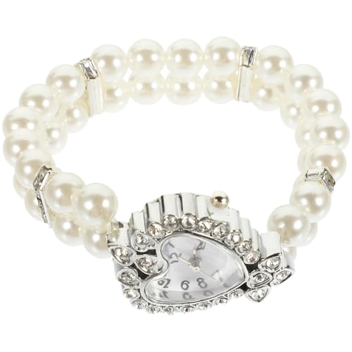 TOVINANNA Damen Armbanduhr mit Kunstperlen Quarzuhr für Freizeit Casual Armbanduhr 1Stück Handgefertigt Edelstahlarmband von TOVINANNA