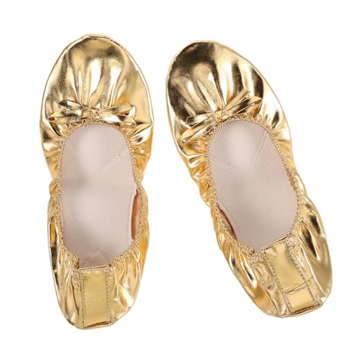 TOVINANNA Damen Ballettschuhe mit Weicher Elastischer Sohle Leichte Tragbare Tanzschläppchen für Yoga Ballett und Bauchtanz Goldfarbene Stoßdämpfende Ballettflats von TOVINANNA