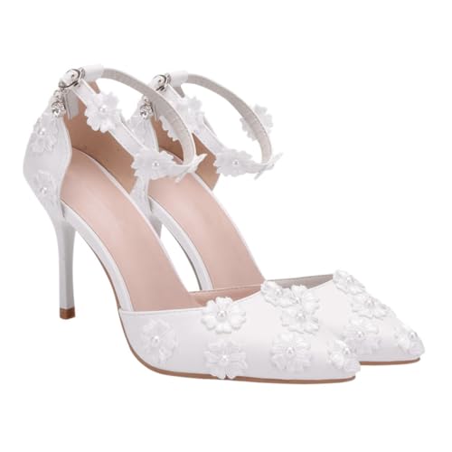 TOVINANNA Damen High Heels Sandalen mit Spitz Zulaufender Zehenpartie Modisch und Komfortabel Weiß für Alltag und Besondere Anlässe von TOVINANNA