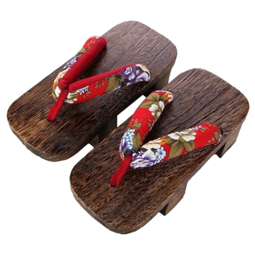 TOVINANNA Damen Holzclogs Japanische Clog Sandalen Traditionell Atmungsaktiv Langlebig Modisch für Freizeit Party und Outdoor Geeignet Rot von TOVINANNA
