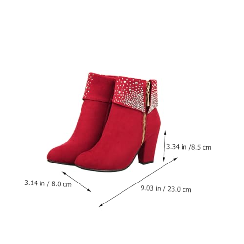 TOVINANNA Damen Kurzschaft Stiefeletten mit Grobem Absatz und Funkelnden Strasssteinen Hochhackige Hochzeitsschuhe für Herbst und Winter und Modisch für Festliche Anlässe von TOVINANNA