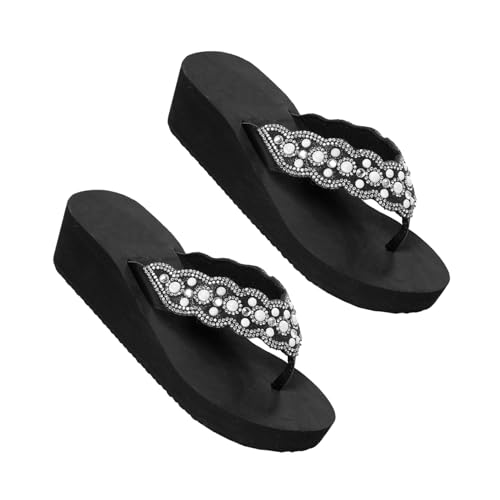TOVINANNA Damen Sandalen Sommer mit Perlen und Strass Rutschfeste Sohle Bequeme Keilabsatz Badeschuhe für Strand und Alltag Schwarz TOVINANNA Damen Sandalen Sommer mit Perlen und Strass Rutschfeste Sohle Bequeme Keilabsatz Badeschuhe für Strand und Alltag Schwarz von TOVINANNA