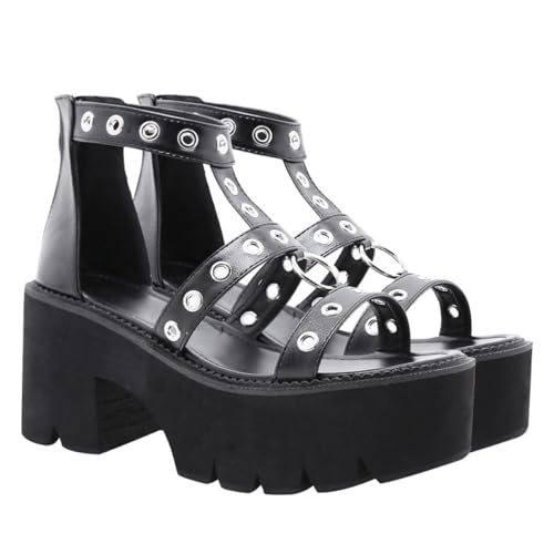 TOVINANNA Damen Sandalen mit Offenem Zehenbereich Rutschfeste Dicke Sohle Stylische Römische High Heels Sommer Schuhe aus Langlebigem Pu material Komfortabel und Leicht Schwarz von TOVINANNA