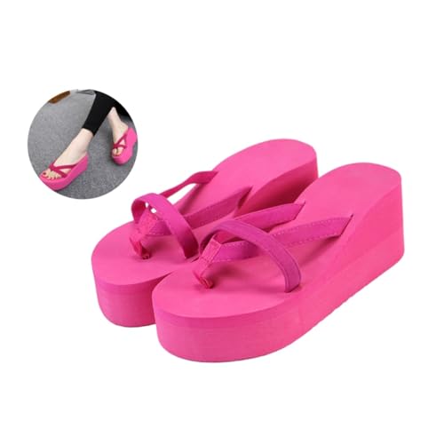 TOVINANNA Damen Slipsole Slipper Sommer Slipper mit Hohem Dickem Keilabsatz Rutschfest für Strand und Freizeit Farblich Rosa von TOVINANNA