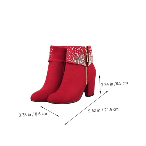 TOVINANNA Damen Stiefeletten mit Grobem Absatz Rote Kurze High Heel Boots Brautschuhe für Herbst Winter Bequeme Hochzeitsschuhe Ankle Boots für Festliche Anlässe von TOVINANNA