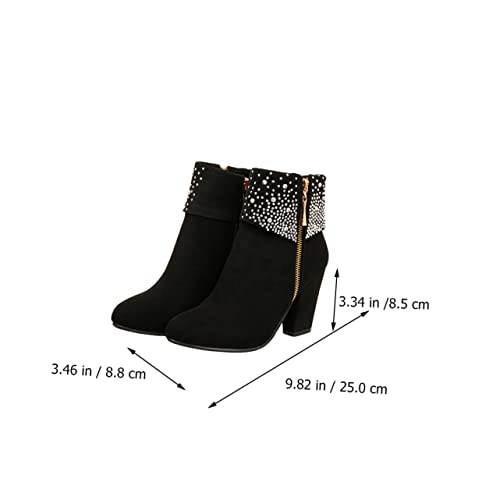 TOVINANNA Damen Wedges Stiefeletten mit Dicker Sohle Hochwertige PU Kurzstiefel mit Blockabsatz Bequeme Ankle Boots für Herbst und Winter Hochzeitsschuh in Schwarz von TOVINANNA
