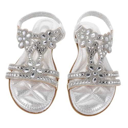 TOVINANNA Damensandalen mit Funkelnden Strasssteinen Bequeme Sommerschuhe mit Weichem Fußbett Modische Silberne Strandschuhe für Alltag und Freizeit von TOVINANNA