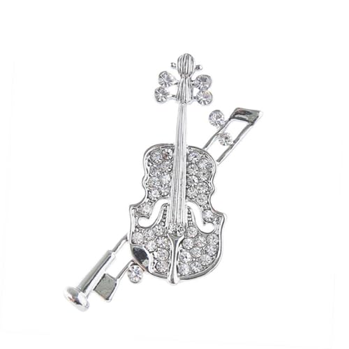 TOVINANNA Delicate Violin Brosche mit Strasssteinen Silberfarbene Anstecknadel für Kleidung Stilvoller Schmuck Pin für Damen und Mädchen Geeignet für Kleider Taschen Hüte und Schals von TOVINANNA