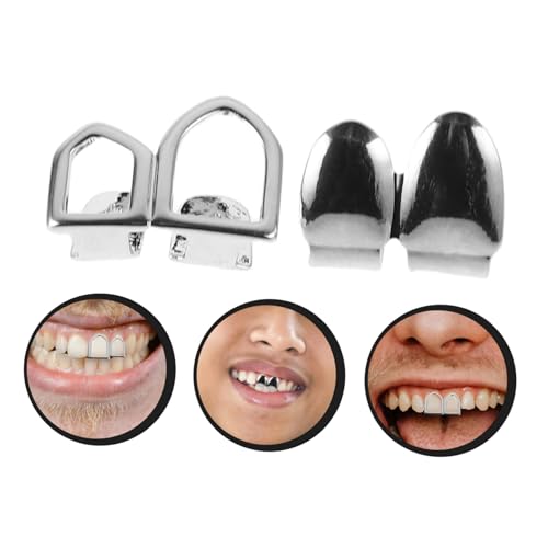 TOVINANNA Doppeltes Hohlraum Design Metall Zahngrill Silber Upgrade Hip Hop Zahn Schmuck Cosplay Party Dekoration Unisex Komfortabler Sitz Modisches Accessoire von TOVINANNA