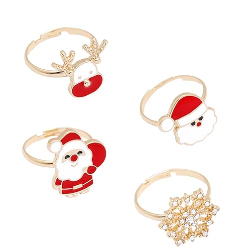 TOVINANNA Einstellbarer Weihnachtsring Damen Cartoon Elch Schneeflocke Weihnachtsbaumschmuck Schmuck Accessoire Festliche Fingerdekoration Geschenkidee von TOVINANNA