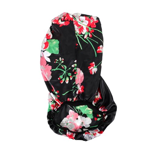 TOVINANNA Elastische Satin-haarhaube Zum Schlafen Bequemer Schal Haarwickel Für Frauen Haarpflegehaube Schwarzer Blumendruck von TOVINANNA