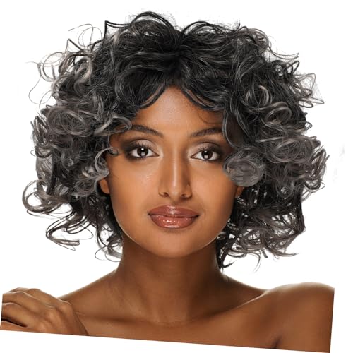 TOVINANNA Kurze Afro Curly Perücke Für Damen Schwarze Und Silberne Gemischte Synthetik-haarverlängerung Mit Natürlichem Haarschnitt Für Cosplay Partys Und Alltag von TOVINANNA
