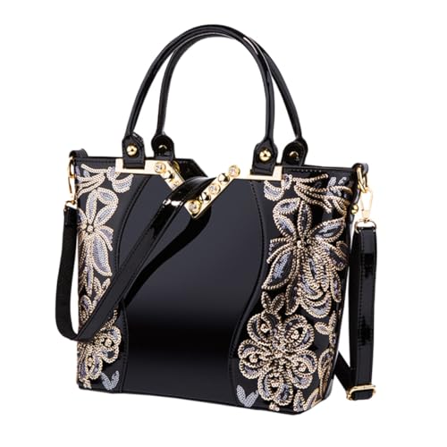TOVINANNA Elegante Damen Umhängetasche mit Glänzendem Kunstleder und Einzigartiger Stickerei Leichte Praktische Handtasche für Alltag Reisen Shopping und Freizeit Modische Schultertasche in von TOVINANNA