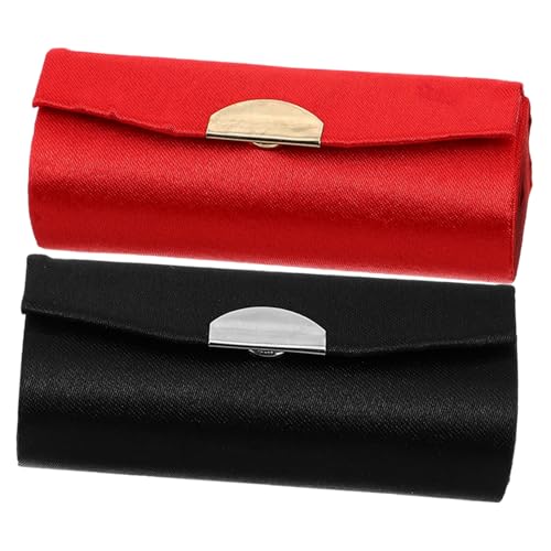 TOVINANNA Retro Lippenstiftetui Aus Seide Mit Spiegel Für Reisen Dekorativer Lippenstifthalter 2 Stück (rot Schwarz) Eleganter Kosmetik Organizer Für Frauen von TOVINANNA