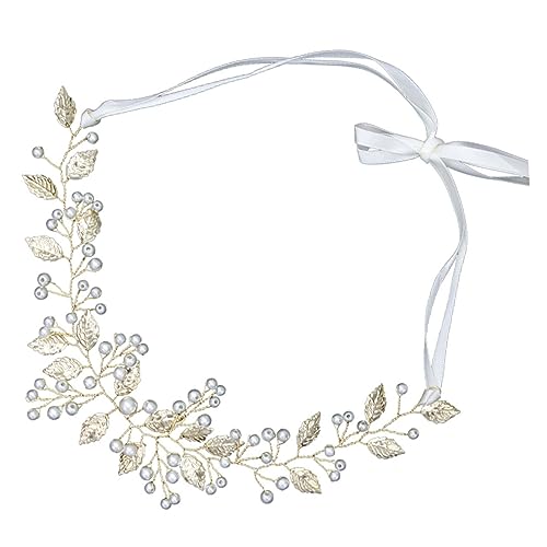 TOVINANNA Braut Haarschmuck Perlen Stirnband Mit Blattdesign Elegantes Hochzeits-haaraccessoire Für Damen Verstellbar Und Leicht Für Brautmode Und Fotoshootings von TOVINANNA