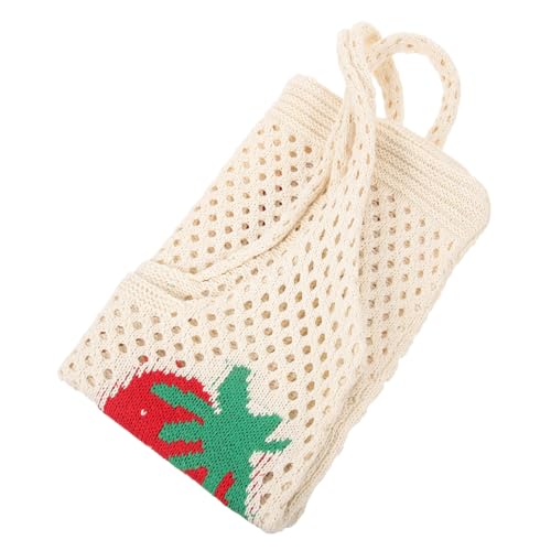TOVINANNA Erdbeer Handtasche für Damen Wunderschöne Gehäkelte Umhängetasche mit Großer Kapazität als Strandtasche Einkaufstasche oder Handtasche Stilvolles Handgewebtes Design Apricotfarbe von TOVINANNA