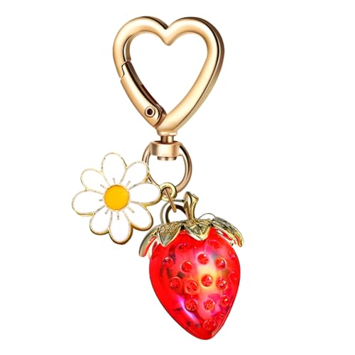 TOVINANNA Erdbeer Schlüsselanhänger mit Herzform und Margeriten Anhänger Modisches Deko Accessoire für Taschen Geldbörsen und Schlüssel Langlebigem Design für Einen Romantischen von TOVINANNA