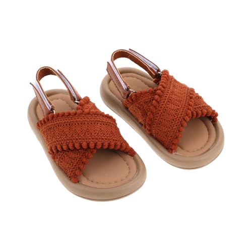 TOVINANNA Ethno Sandalen Sommer Leicht Atmungsaktiv Rutschfest Weiche Sohle Bequeme Strand Schuhe für Mädchen Braun Outdoor Barfußfreundlich von TOVINANNA