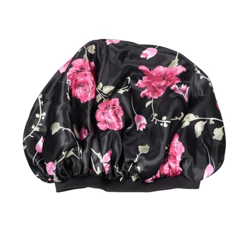TOVINANNA Extra Große Satin Schlafmütze Für Damen Elastischer Breiter Rand Mit Blumenmuster Für Zuhause Schlaf Oder Dusche Leicht Und Atmungsaktiv Sorgt Für Trockene Haare von TOVINANNA