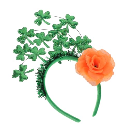 TOVINANNA Shamrock Headband Mit Kleeblättern Und Orangefarbenen Rosen Festliche Haarschmuck Für Patrick Day Party-accessoire Für Frauen Und Mädchen Dekoration Für Feiern Und Karneval von TOVINANNA