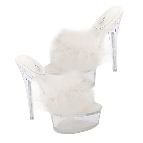 TOVINANNA Fluffy High Heel Slippers Damen Transparent Flauschige Sandalen Sommer Hausschuhe Pumps High Heels Elegant und Komfortabel von TOVINANNA