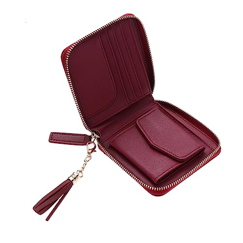 TOVINANNA Frauen Geldbörse mit Reißverschluss Quaste Kurze Clutch für PU Handtasche Weinrot Kompakt für Karten Bargeld für Damen von TOVINANNA