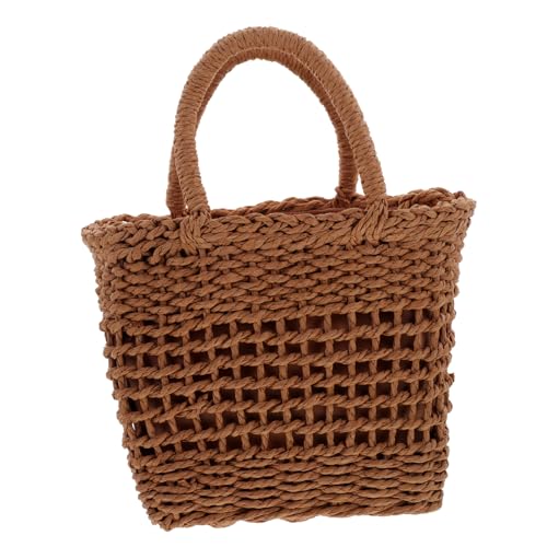 TOVINANNA Geflochtene Damen stroh handtasche Leichte Modische Umhängetasche mit Kordelzug Geräumig für Alltag Strand Party und Shopping Sommerliche Crossbody Tasche in Braun von TOVINANNA