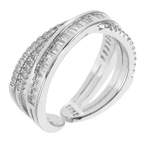 TOVINANNA Verstellbarer Geometrischer Offener Ring Metall mit Strass für Damen Trendiger Fingerring Schmuck für Frauen für Alltag und Besondere Anlässe von TOVINANNA