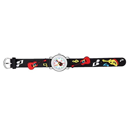 TOVINANNA Gitarre Muster Kinderuhr Relief Armbanduhr für Jungen und Mädchen Leichtes Bequemes Silikonband als Geburtstagsgeschenk für Schüler und Langlebig Schwarz von TOVINANNA