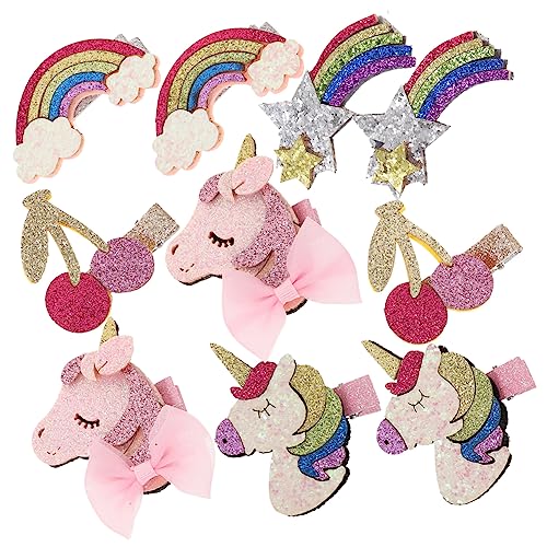 TOVINANNA 10Stücke Glitzernde Haarclips für Mädchen Pailletten Haarklammern in Einhorn Regenbogen Wolke und Kirsche Süße Haaraccessoires für Junge Mädchen und Teenager von TOVINANNA