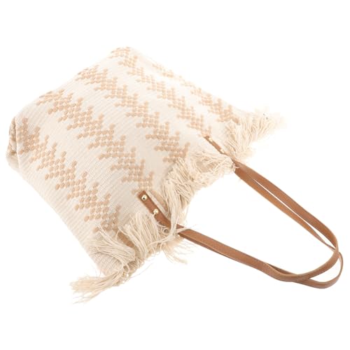 TOVINANNA Große Kapazität Woven Tassel Tote Bag Damen Schultertasche mit Trendiger Fransenverzierung Modische Handtasche aus Hochwertigem Atmungsaktivem Material Vielseitig Einsetzbar für von TOVINANNA